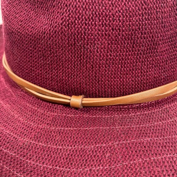 By Anthropologie Cusco ranch hat wine red O/S Polyester Blend Brown Band - Picture 2 of 9